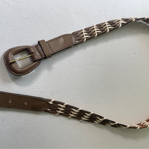 VTG Jaeger Woven Leather Belt Buckle Taupe Unisex Size 34” 90s Style Preppy Boho - Picture 7 of 8